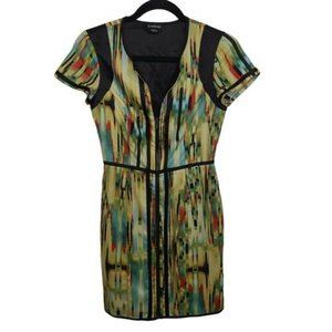 Bebe Y2K Style Zip Front Geometric Short Mini Dress‎ Women's Size 0 Cap Sleeve